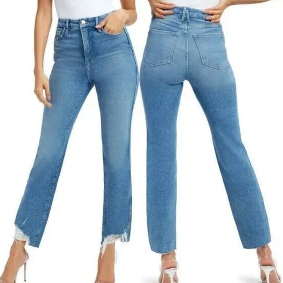 Good American GOOD CURVE STRAIGHT FRAY HEM JEANS GCSFH127T BLUE313 Size 8/29 - Picture 1 of 11